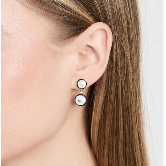 Roxanne Assoulin Bezel Double Stone Floating Earrings Black/Silver